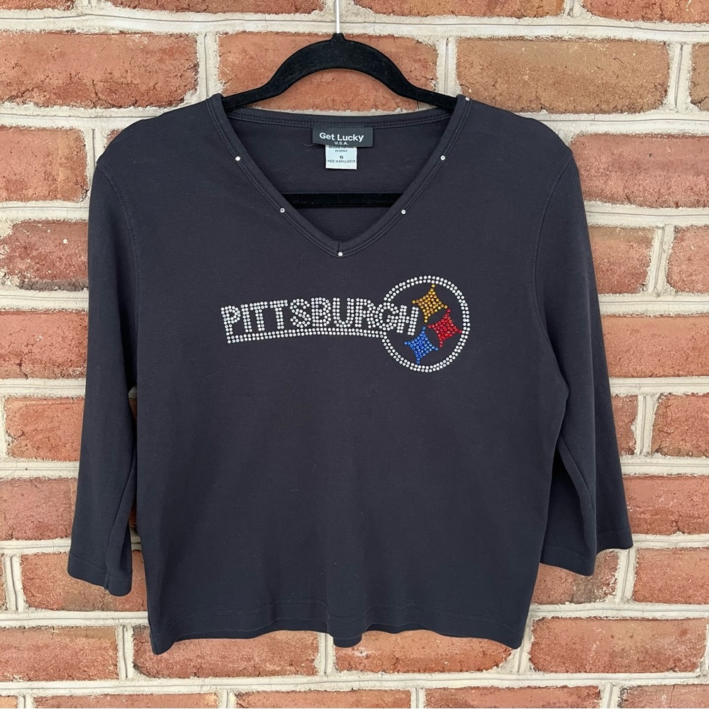 Pittsburgh NFL Steelers vintage logo top with bling. Small